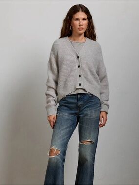 American Eagle Outfitters Lightweight Waffle Style Gray Button-Up Cardigan